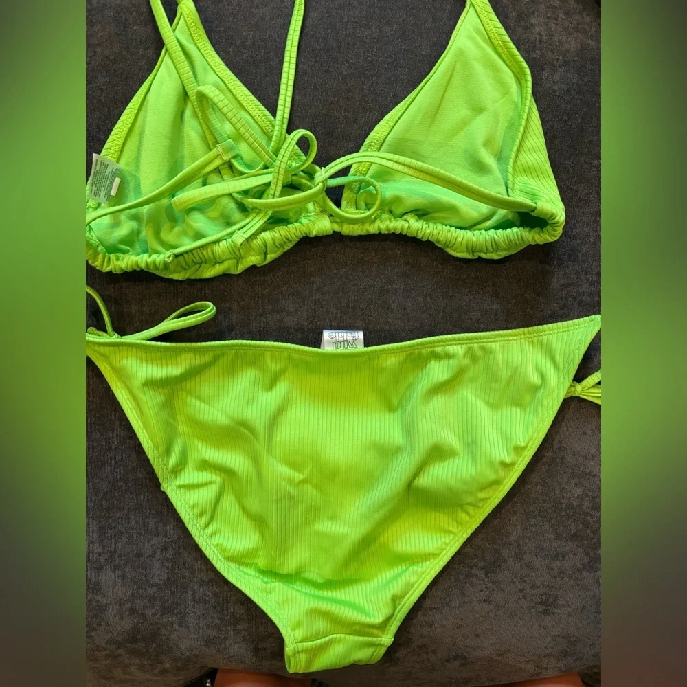 wild fable Neon Lime Ribbed String Bikini Set